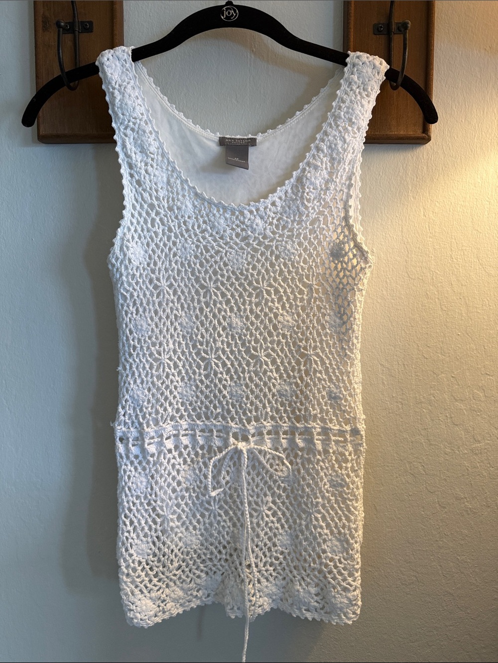Ann Taylor White Crochet Drawstring Camisole